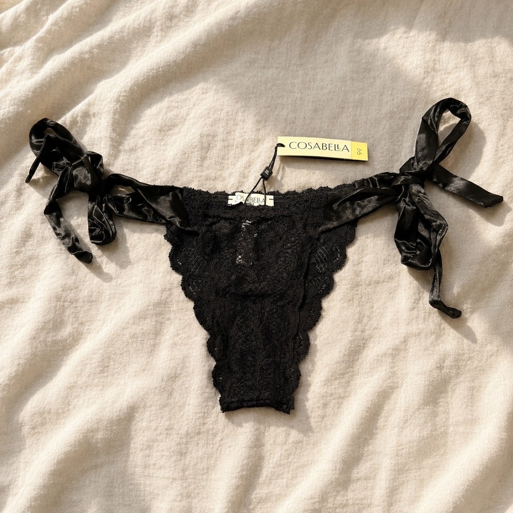 COSABELLA NSN Tie Brazilian Panty Black Lace Satin Bow / SIZE M/L - NWT - Picture 4 of 11